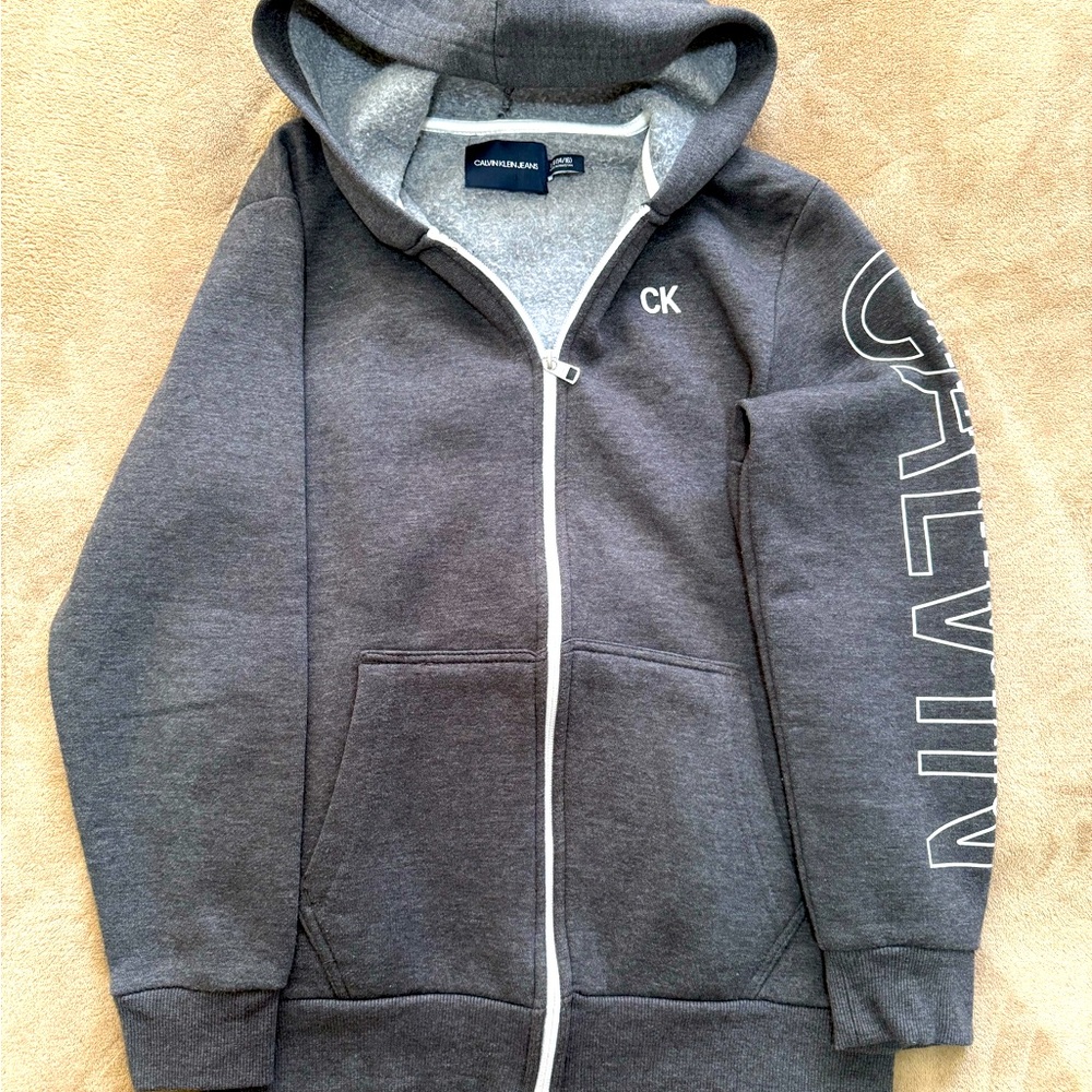 Calvein klein jeans jacket size 14-16 light grey inside and out matching color.